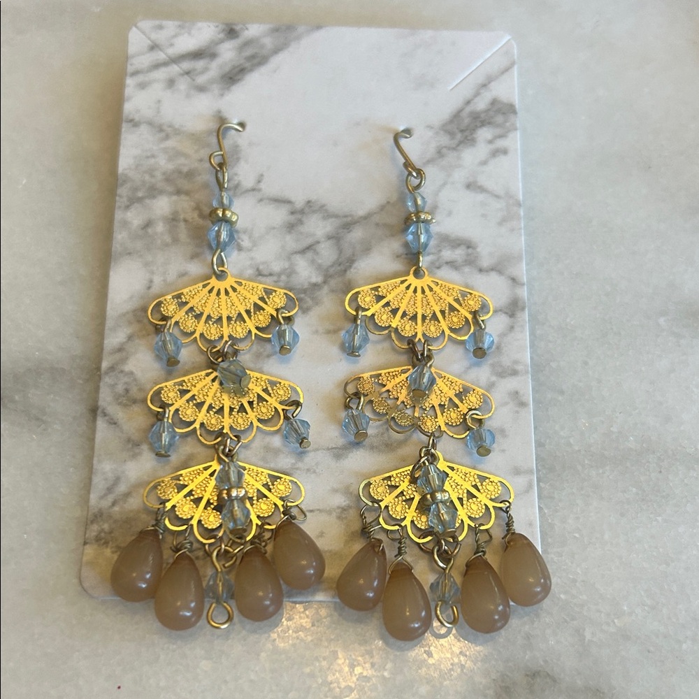 Elegant Pale Pink and Blue Chandelier Earrings